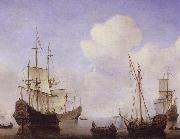 VELDE, Willem van de, the Younger Ships riding quietly at anchor Germany oil painting artist